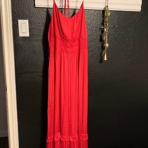 Maeve (Anthropologie) red silky dress sz lg, sundress ruffles summery, light we